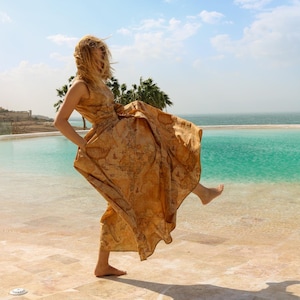 Langes Kleid Weltkarte Aufdruck / Kleid auf dem Meer / Langes Kleid mit Aufdruck / Kleid nach Maß / Baumwollkleid / Kleid für besondere Anlässe