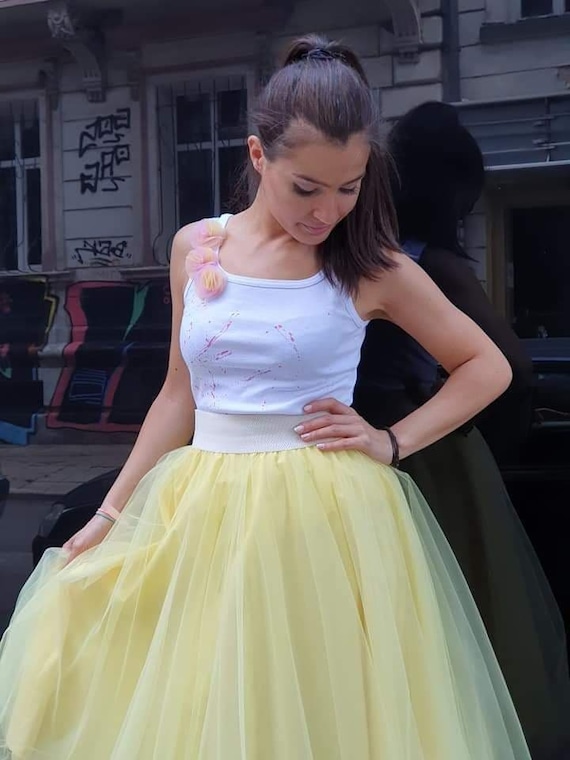 Gonna midi in tulle giallo / abito da festa / gonna in tulle estiva -   Italia