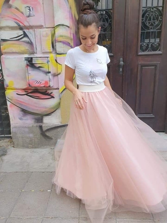 Pink Tulle Skirt / Floor Lenght Skirt / Wedding Party Light Pink Skirt /  Bridesmaid Tutu Skirt -  Hong Kong