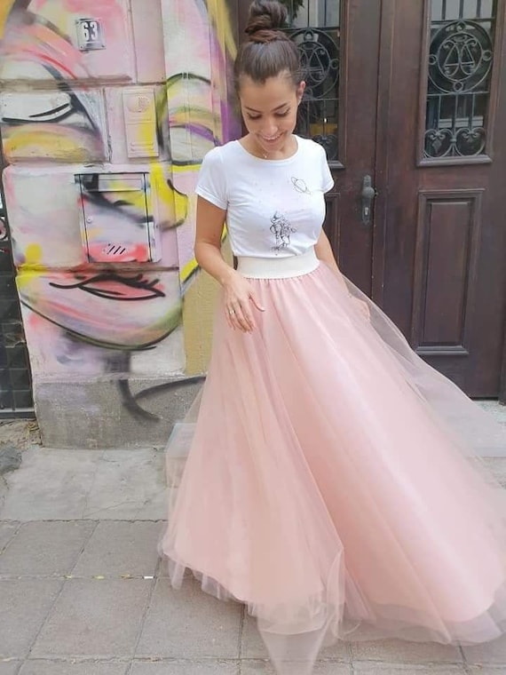 compensar Ser amado borde Maxi falda de tul rosa claro / Fiesta Maxi falda rosa claro / - Etsy México