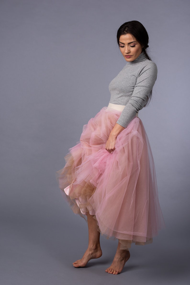 6 Layers Pink Tulle Skirt  Midi Tulle Skirt  Bridesmaid image 2