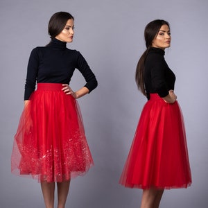 Midi Red Tulle Skirt / Party Tea Red Skirt / Wedding Tea Red Skirt ...