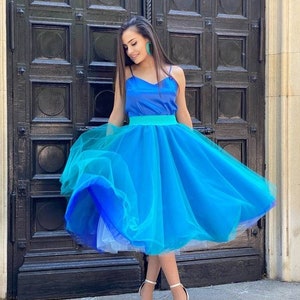 Tulle Tutu Blue Layered Skirt / Prom Ball Gown / Wedding Party Dress / Pretty French Cool Light Blue Tulle Skirt / Sea Handmade Custom Skirt
