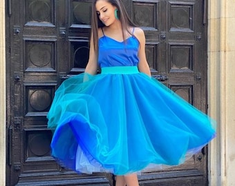 Tulle Tutu Blue Layered Skirt / Prom Ball Gown / Wedding Party Dress / Pretty French Cool Light Blue Tulle Skirt / Sea Handmade Custom Skirt