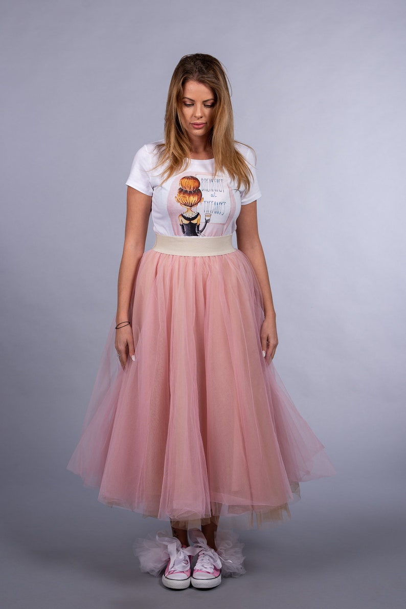6 Layers Pink Tulle Skirt  Midi Tulle Skirt  Bridesmaid image 4