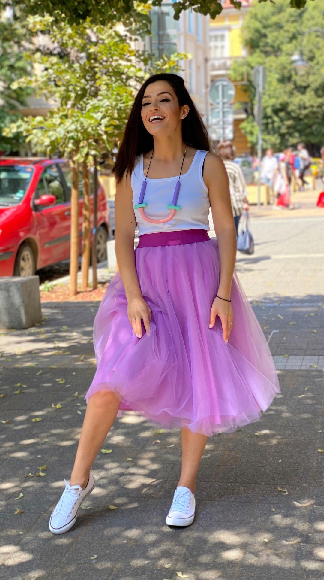 Purple Tulle Skirt: Light Summer Occasion Wear, Midi Design Tutu