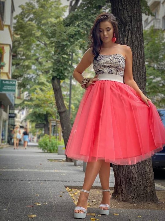 Tulle midi top skirt coral