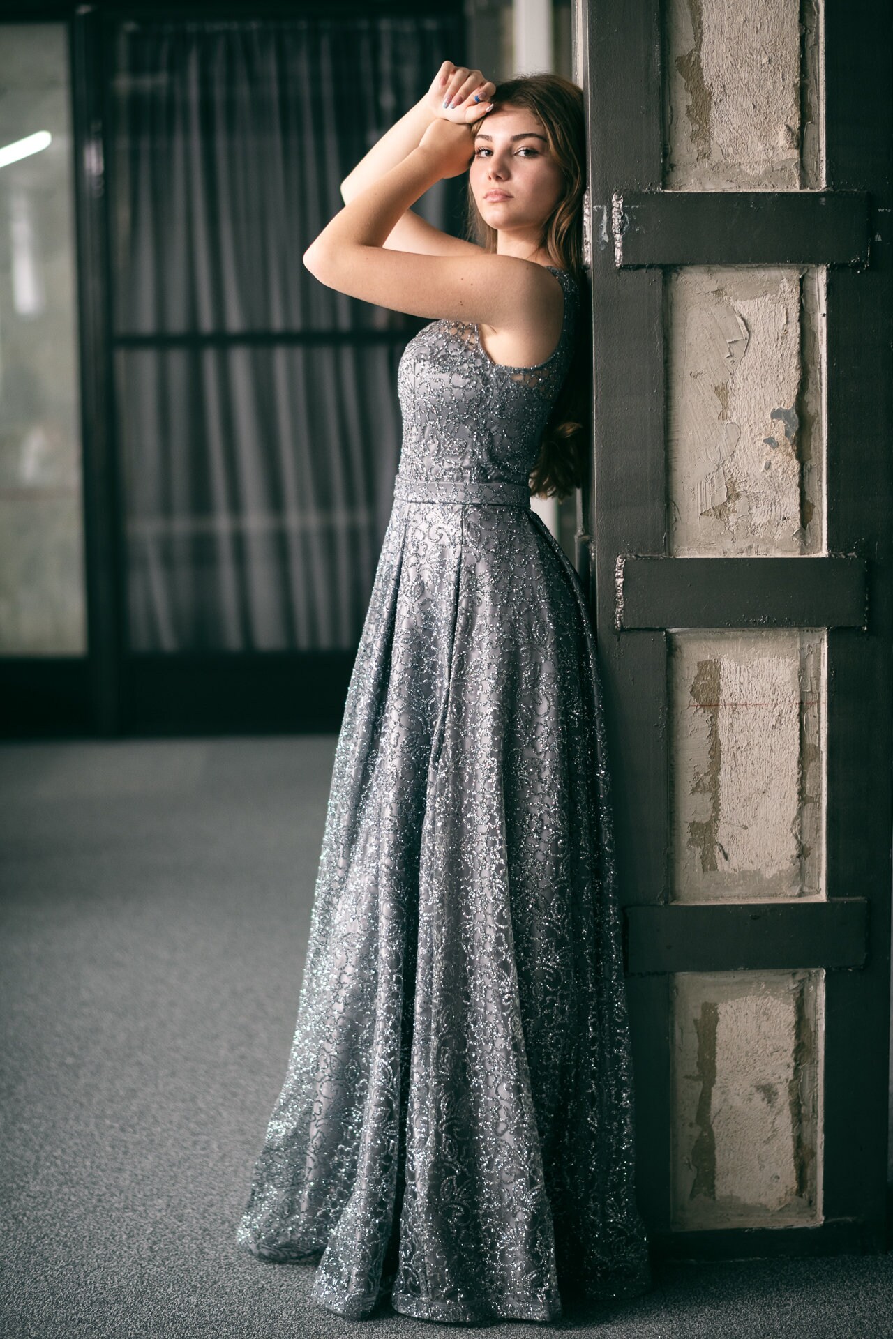 silver beaded formal dress Long Halter Platinum Silver Beaded Prom Dress 3148 Platinum / 0