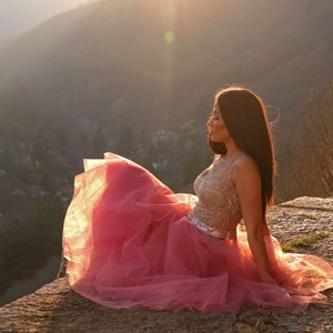 Pink Tulle Gown / Wedding tutus / Rose Pink Skirt / Rose Blush tutu / Prom dress / Handmade wedding gown / Birthday Party outfit / Tutu