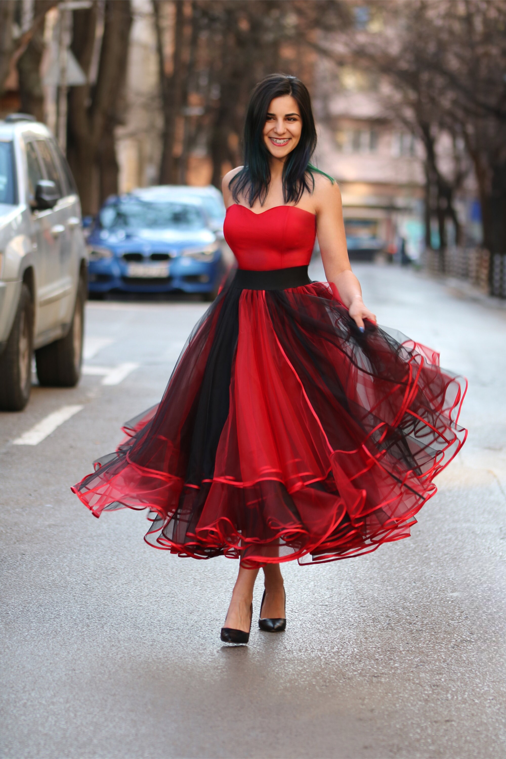 black and red tulle dress Quinceanera Dress Red Rose Black Ball Gown Same As Photo / 6