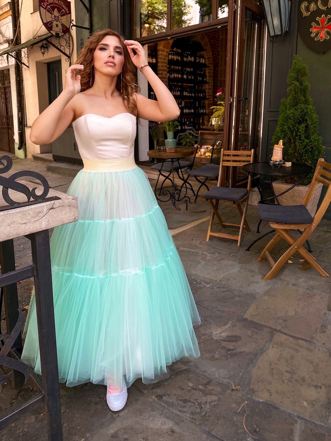 Chartreuse Tulle Maxi Skirt Mint Tulle Skirt: Long Ruffled Cotton