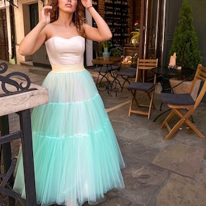 Mint Tulle Skirt: Long Ruffled Cotton Special Occasion Skirt, Verne