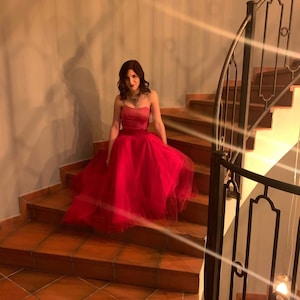Long Red Tulle Skirt | Valentine’s day Outfit for Women | Valentine&#39;s Day Gift for Her