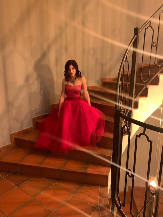 Long Red Tulle Skirt Valentine's Day Outfit for Women