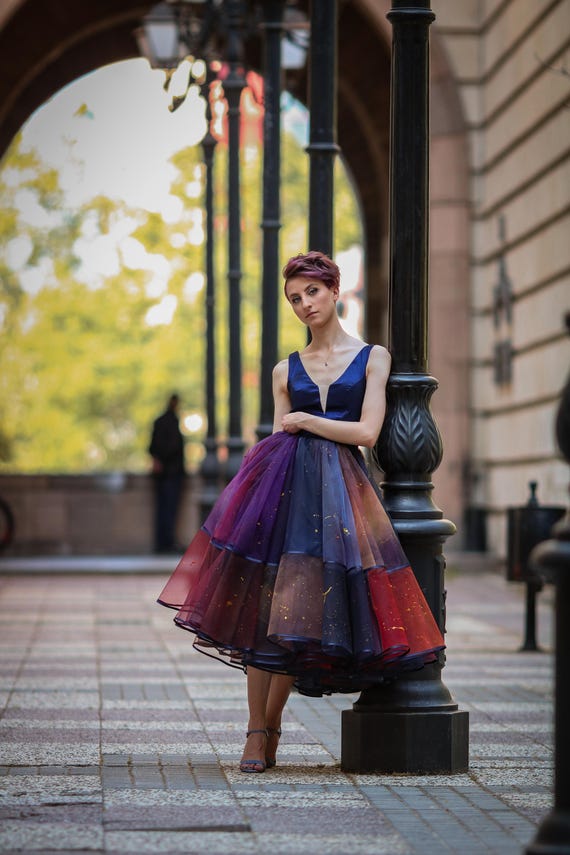 Hand-Painted Galaxy Tulle Dress: Custom Corset Gown, Starry Night Skirt