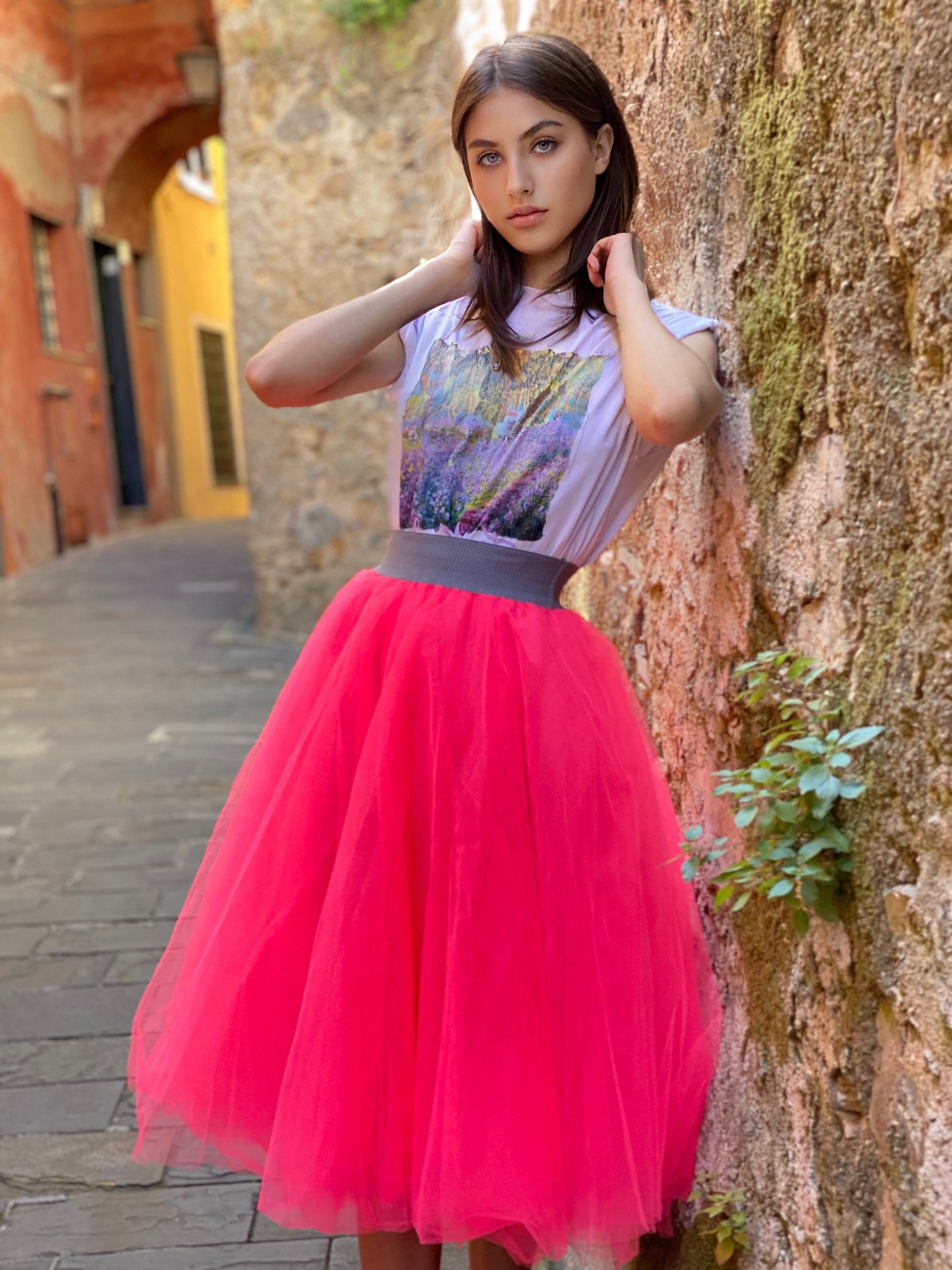 Neon tulle maxi skirt top