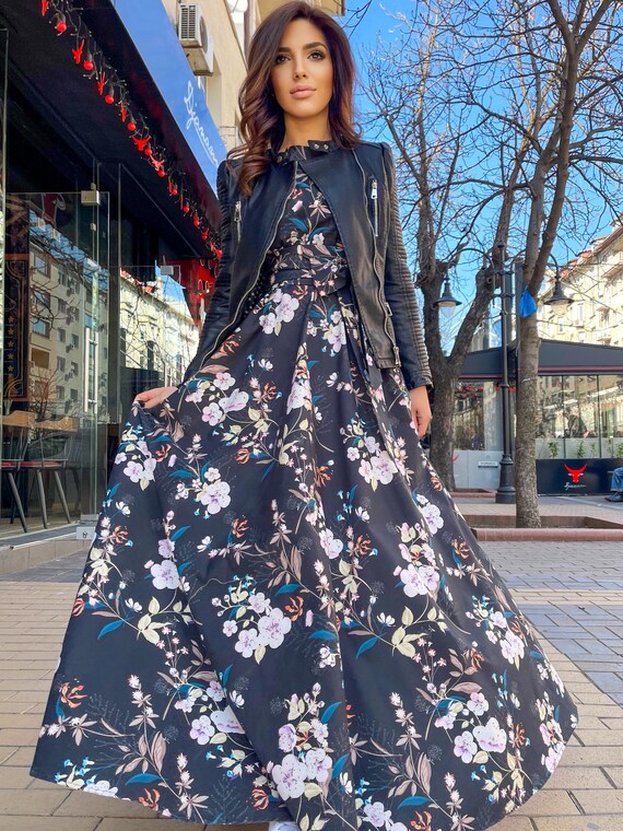 chinese dress ladies Floral Mesh Lace Dress & Long Jacket Set – Elegant Layered Look Navy Blue / XL main image 0