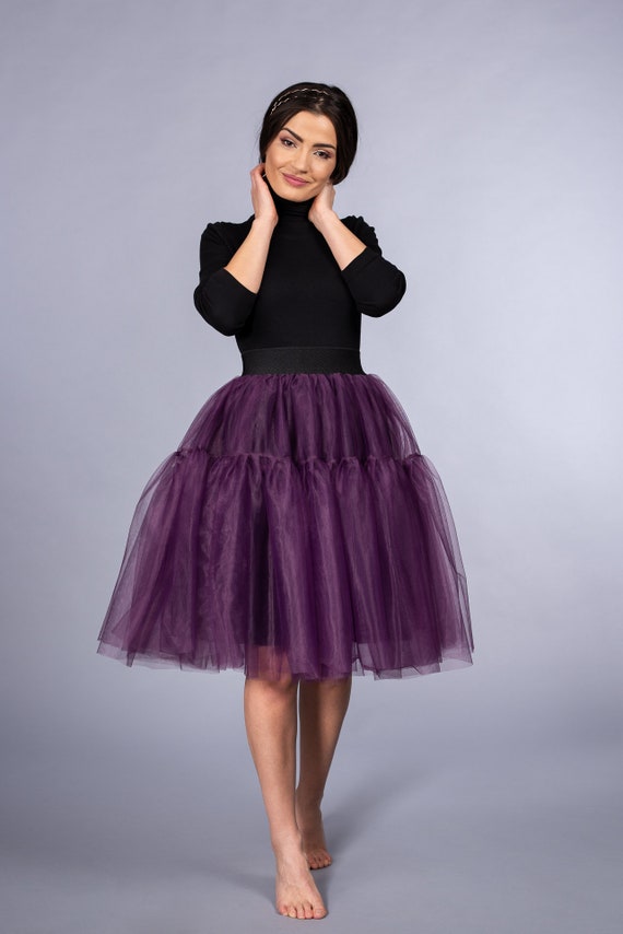 Midi Purple Ruffled Tulle Skirt Party Ruffled Skirt Wedding