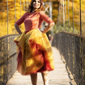 Tulle tutu skirt / Burgundy Orange Yellow tulle skirt / Multicolor fall tulle skirt / Elegant Customizable Tulle Skirt by VERNE Atelier /