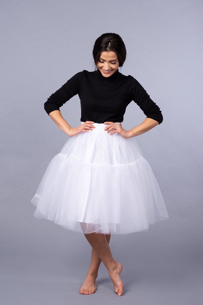 Ruffled Midi White Tulle Skirt / Party White Skirt / Wedding image 1