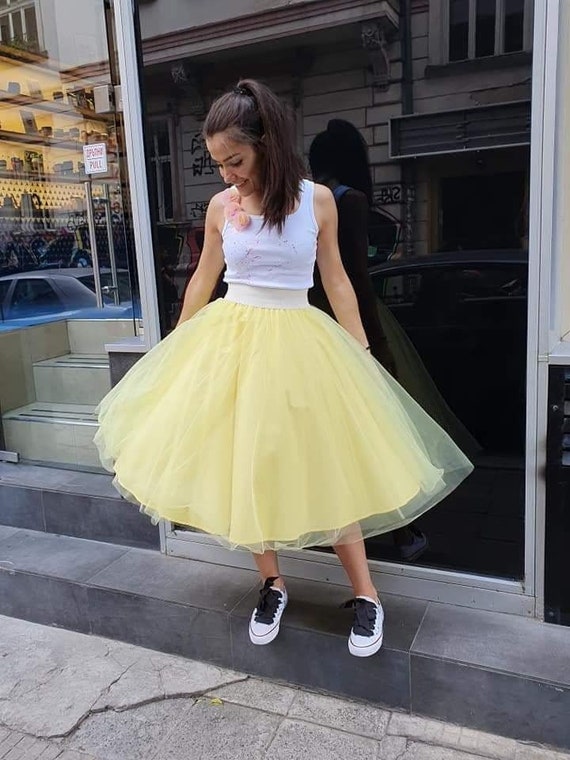 Falda de tul amarillo midi / Traje de fiesta / Falda de tul de verano -   México