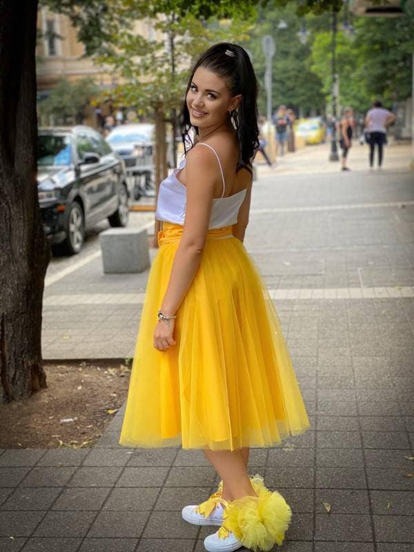 Midi Yellow Tulle Skirt / Bridesmaid Tulle Skirt / Yellow