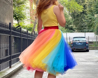 Multicolored Rainbow Tulle Skirt / Summer Skirt / Disneyland outfit ideas| VERNE / Birthday wear / Party skirt / Burning Man outfit