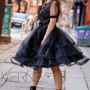 Black Tulle Skirt: Ruffled Party Gown, Evening Dress