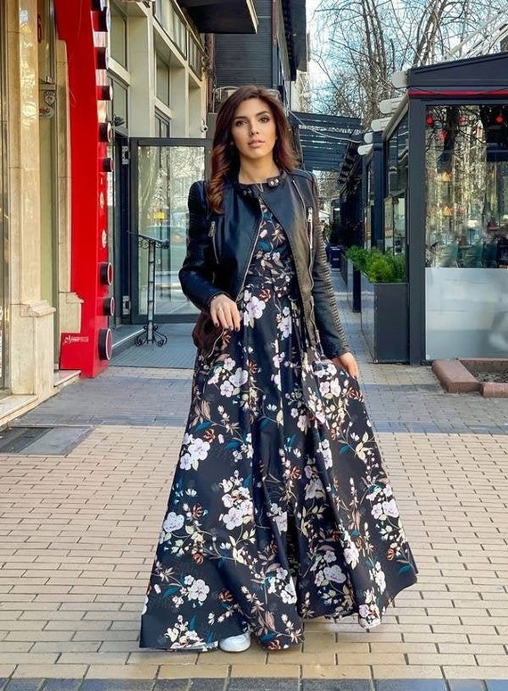 Handmade Black Floral Maxi Dress: Cotton Blend Sleeveless Summer Style, Verne Design Long Dress