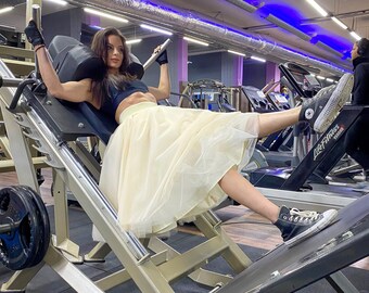 Tea Champagne Tulle Skirt / Bridesmaid Champagne Skirt / Midi Ecru Tutu Skirt / Champagne Wedding Skirt