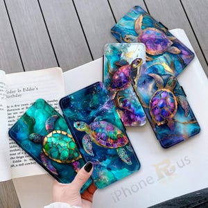 Étui portefeuille pour iPhone Samsung imprimé tortue de mer, art en cuir synthétique polyuréthane, porte-cartes Samsung S25 pour iPhone série 16 MJ40
