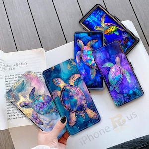 Capa tipo carteira para celular com estampa de tartaruga e oceano, couro sintético, flip, personalizada, animal marinho, para Samsung Galaxy, iPhone, ideia de presente personalizada
