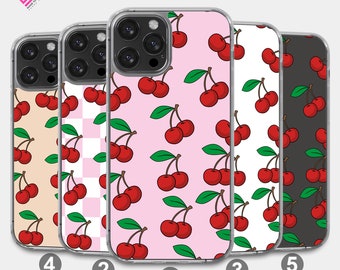 Cherries Clear Gel Grip Sides phone case cover for Samsung & Apple iPhone 14 13 12 11 6 7 8 X XS Max XR Pro Plus 441