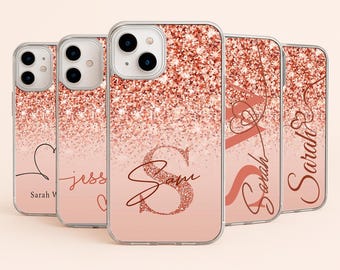 Personalized Rose Gold Glitter Ombre Phone Case: Custom Name Samsung, iPhone
