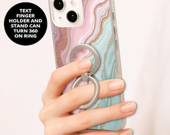 Agate Marble Phone Case with Ring Stand: iPhone, Samsung, Shockproof TPU