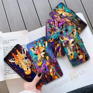 Étui portefeuille pour iPhone pour Samsung en vitrail girafe, porte-cartes en cuir PU, série S25 pour iPhone, série 16 MJ25