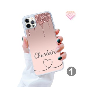 Étui de téléphone PERSONNALISÉ initiales nom couverture en gel pour apple iPhone 15 Pro Max 13 5s SE 2020 6 6s Plus 7 8 X Xs max Xr 11 Pro Max iPhone 12 164 Or rose