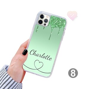 Étui de téléphone PERSONNALISÉ initiales nom couverture en gel pour apple iPhone 15 Pro Max 13 5s SE 2020 6 6s Plus 7 8 X Xs max Xr 11 Pro Max iPhone 12 164 Vert