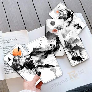 Étui portefeuille pour iPhone Samsung Mountain Ink Art en cuir PU, IMPRIMÉ, porte-cartes Samsung S25, iPhone série 16 MJ50