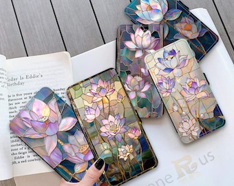 Stained Glass Lotus Flower Wallet Case: iPhone 17 Series, Samsung S26/S25