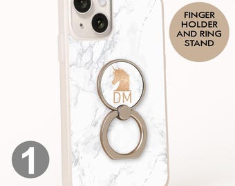Personalized Unicorn Marble Phone Case with Ring Stand: Glitter Initial Design