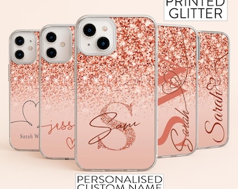 Personalisierte Rose Gold Glitter Ombre Telefon Fall Benutzerdefinierte Name Anfangsabdeckung