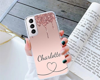 Personalized Glitter Samsung Galaxy A56 Case: Custom Name, Clear Grip Sides