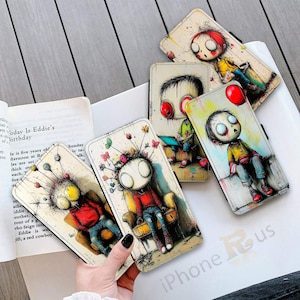 Étui portefeuille pour iPhone Samsung, collection d'art de poupée triste, IMPRIMÉ, porte-cartes en cuir synthétique polyuréthane, Samsung S25, iPhone série 16 MJ48