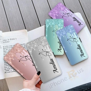 Capa de celular personalizada com nome e design de carteira para iPhone 15 Pro Max Samsung S24 Ultra Presente personalizado para ela Capa flip