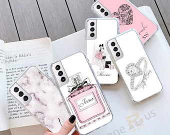 PERSONALISED gel grip phone case for Samsung Galaxy models name or Initials hard back phone case cover  S23 A21s S20 FE S20 A12 A54 5G  138