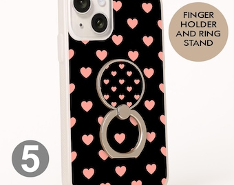 Heart Ring Stand Phone Case – Cute Hearts Design, Protective Grip