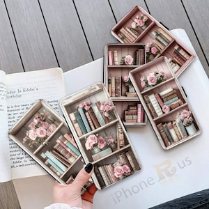 Étui portefeuille pour iPhone Samsung Shabby Chic imprimé livres roses en cuir PU, porte-cartes Samsung S25 pour iPhone série 16 MJ36