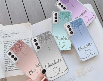Personalized Glitter Samsung Case Heart Drip Custom Name For All A Series A56 A55 A54 A17 A16 A15 A07 A05s A04s