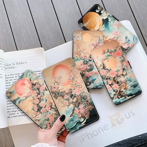Brieftasche Handytasche FÜR iPhone Samsung PRINTED Japanische Kirschblüte PU-Leder Kartenhalter Samsung S25 iPhone 16 Serie MJ45